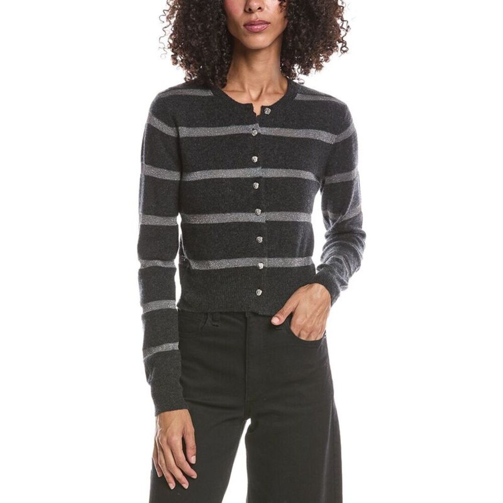 Brodie Cashmere Womens Simone Stripe Cashmere-Blend 100% Cashmere Cardigan,